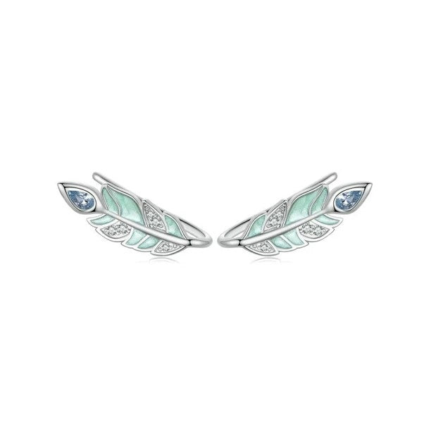 SOLID Sterling Silver Bohemian Feather Leaf Earrings - AVILIA Designs