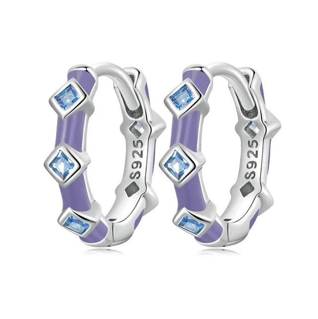 SOLID Sterling Silver Blue CZ Geometric Huggie Hoop Earrings - AVILIA Designs