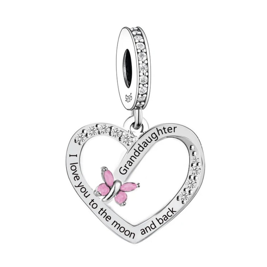 S925 Sterling Silver Open Heart Granddaughter Charm Pendant - AVILIA Designs
