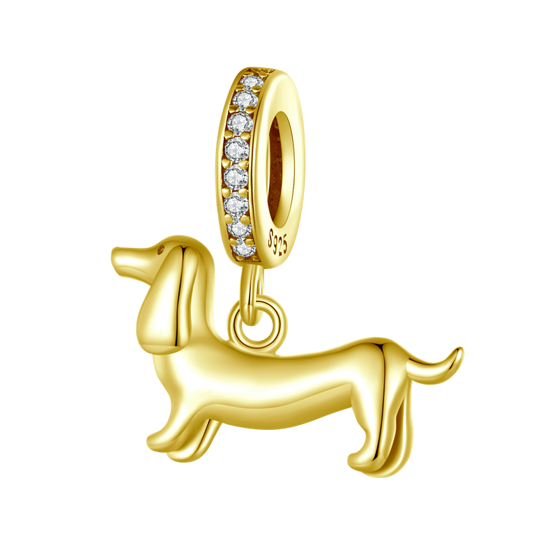 S925 Silver & 14k Yellow Gold Sweet Dachshund Dog Charm Pendant - AVILIA Designs