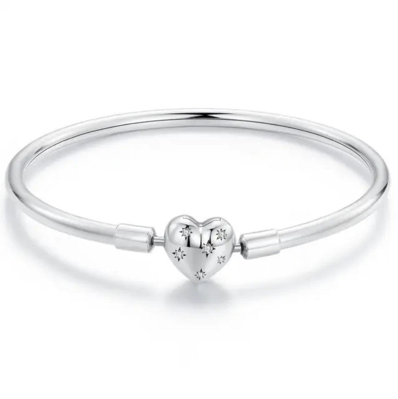 Sterling Silver S925 Heart Stars 19cm Charm Bangle - AVILIA Designs