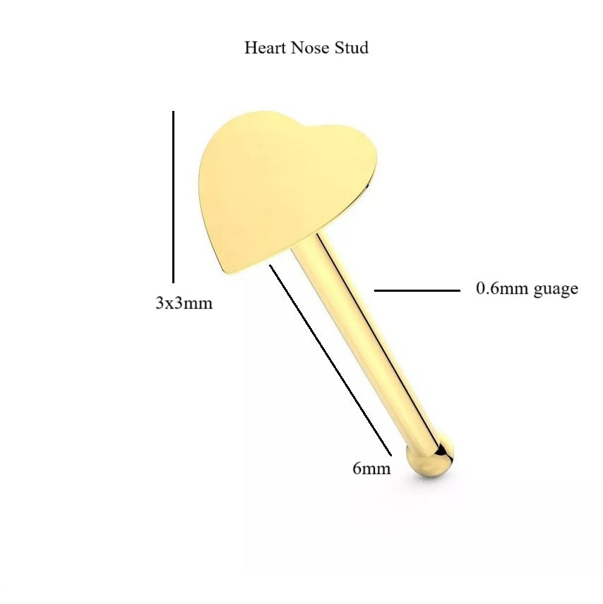 Solid 9ct Yellow Gold Heart Nose Stud Bone End - AVILIA Designs