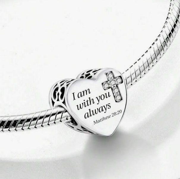 S925 Sterling Silver With You Always Religious Heart Charm - AVILIA Designs