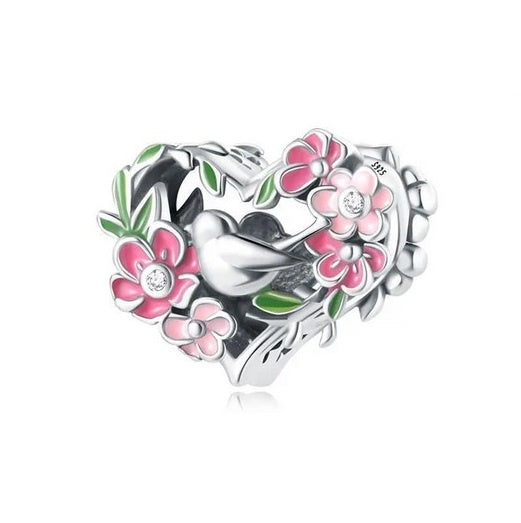 S925 Sterling Silver Purple Sweet Bird Garden Flower Charm - AVILIA Designs