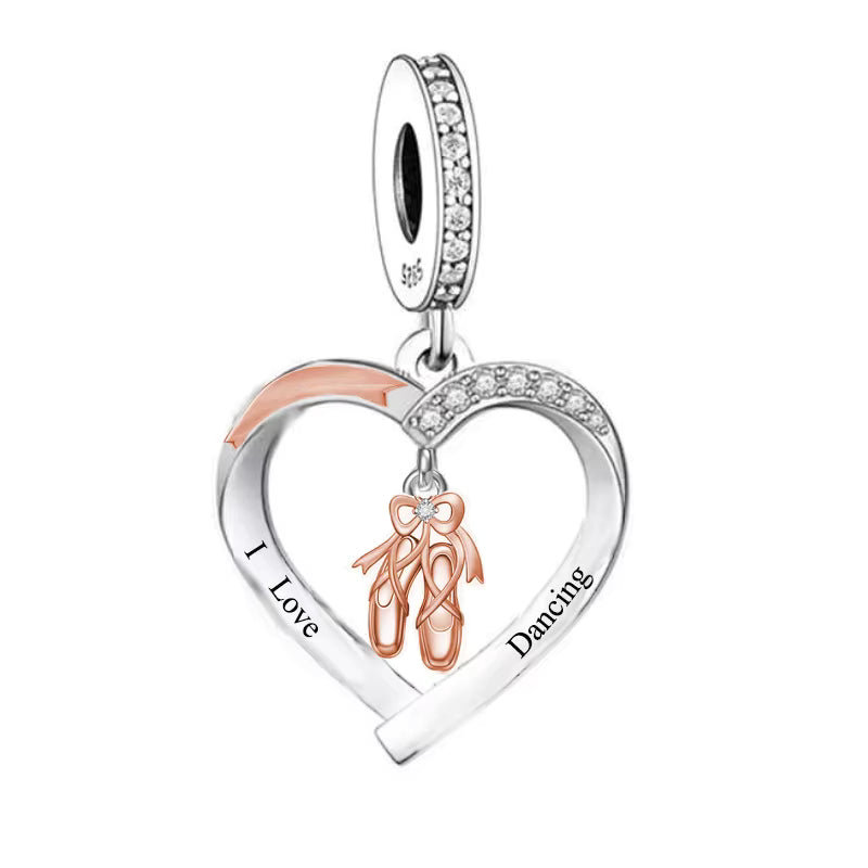 S925 Sterling Silver & Rose Gold Ballet Slipper Dancing Charm Pendant - AVILIA Designs