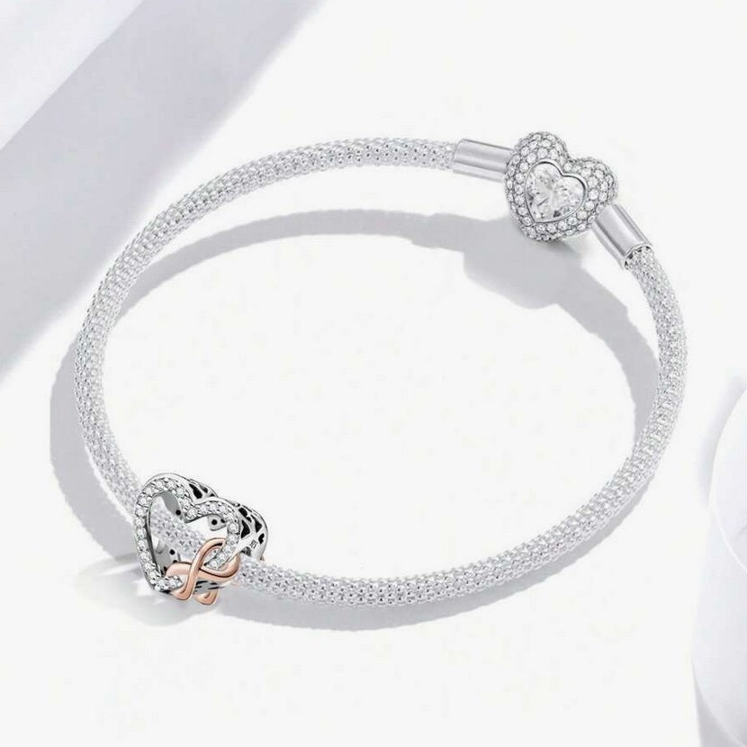 S925 Silver & Rose Gold Sparkly Open Heart Infinity Love Charm - AVILIA Designs