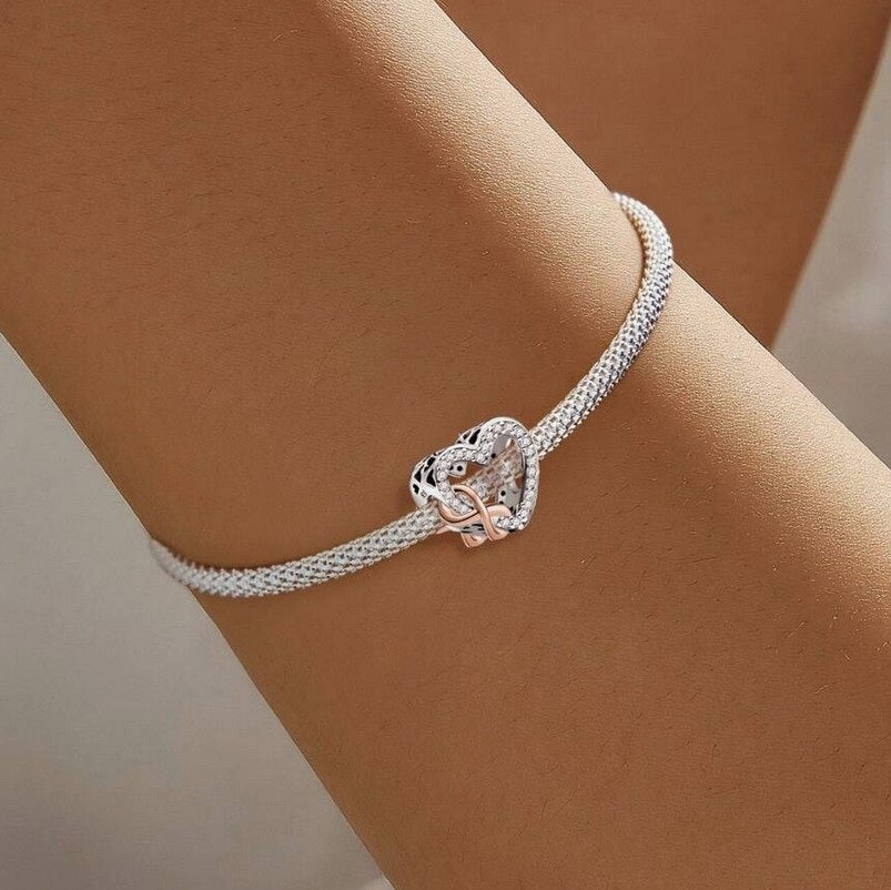 S925 Silver & Rose Gold Sparkly Open Heart Infinity Love Charm - AVILIA Designs