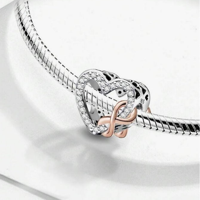 S925 Silver & Rose Gold Sparkly Open Heart Infinity Love Charm - AVILIA Designs