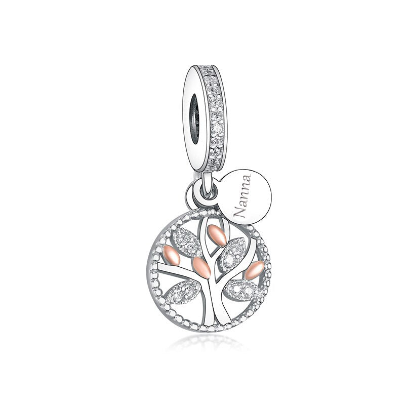 S925 Silver & Rose Gold Family Heritage Tree NANNA Charm Pendant - AVILIA Designs