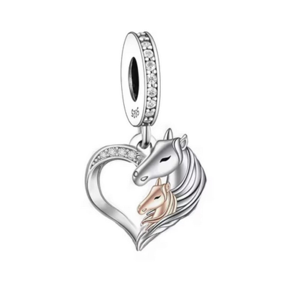 S925 Sterling Silver & Rose Gold Horse & Foal Love Charm Pendant - AVILIA Designs