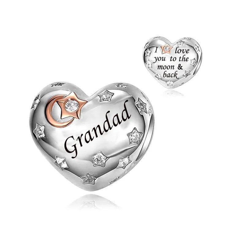 S925 Silver & Rose Gold Grandad I Love You To Moon & Back Heart Charm - AVILIA Designs