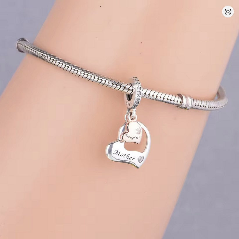 S925 Silver & Rose Gold Mother Mum Daughter Love Heart Charm - AVILIA DESIGNS