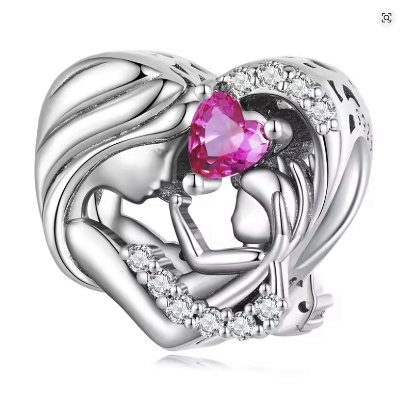 S925 Solid Sterling Silver Mother Child Baby Son Daughter Heart Charm Pendant - AVILIA Designs