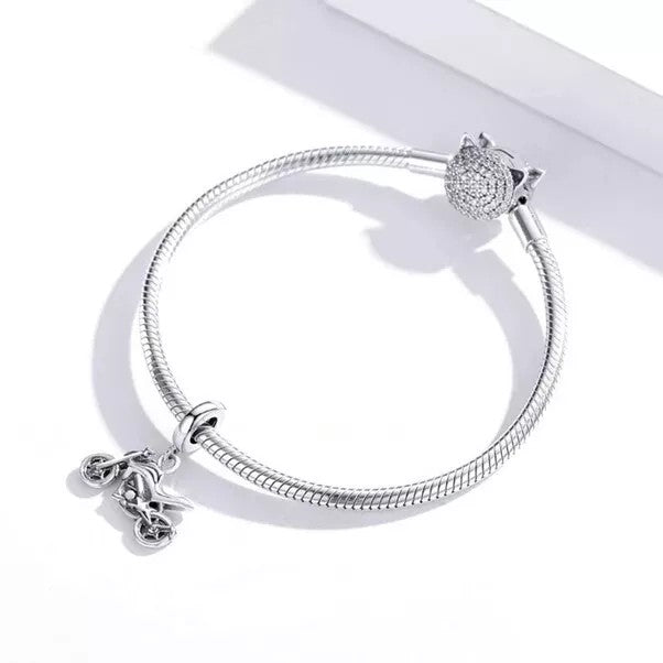 SOLID Sterling Silver Hanging Motorbike Dirtbike Race Charm Pendant - AVILIA Designs