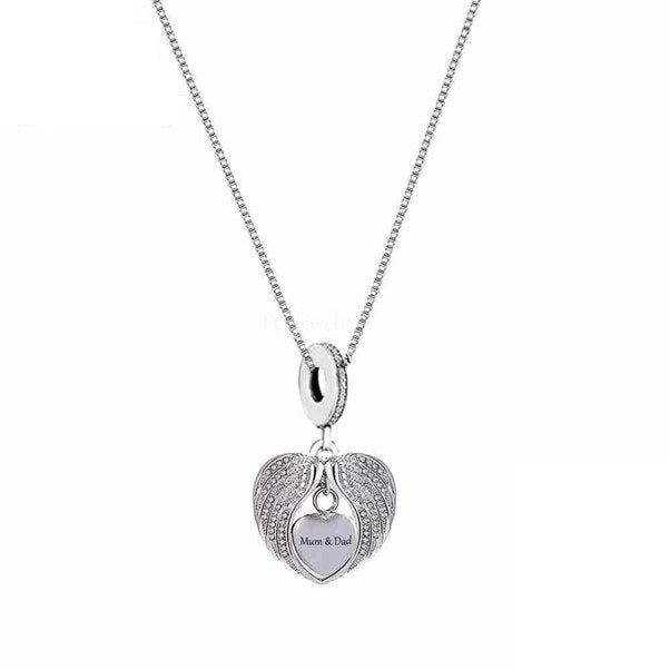 S925 Silver Angel Wings Mother Mum & Dad Heart Charm Pendant - AVILIA Designs