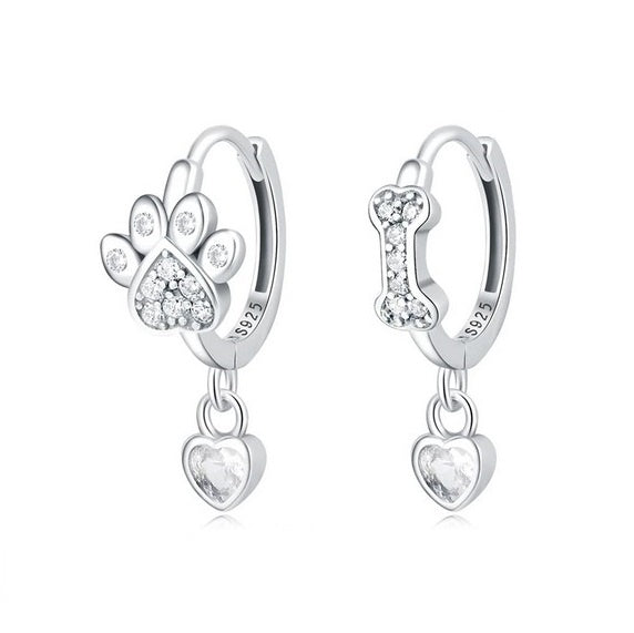SOLID Sterling Silver Pet Paw Puppy Kitten Hoop Earrings - AVILIA Designs