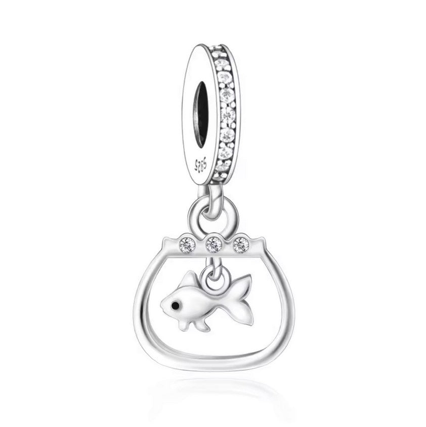 S925 Sterling Silver My Pet Fish Goldfish Hanging Charm - AVILIA Designs