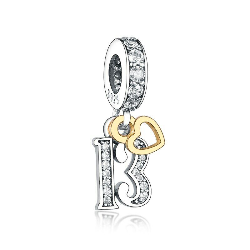 S925 Silver & Gold Pl Hanging 13th Milestone Birthday Charm Pendant - AVILIA Designs
