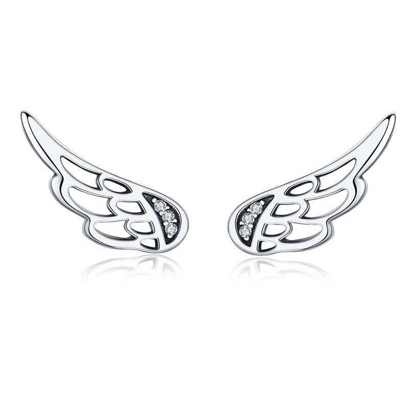 SOLID Sterling Silver Sparkly Angel Wing Stud Earrings - AVILIA Designs