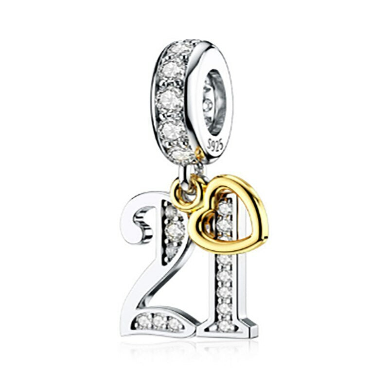 S925 Silver & Gold Pl Hanging 21st Milestone Birthday Charm Pendant - AVILIA Designs