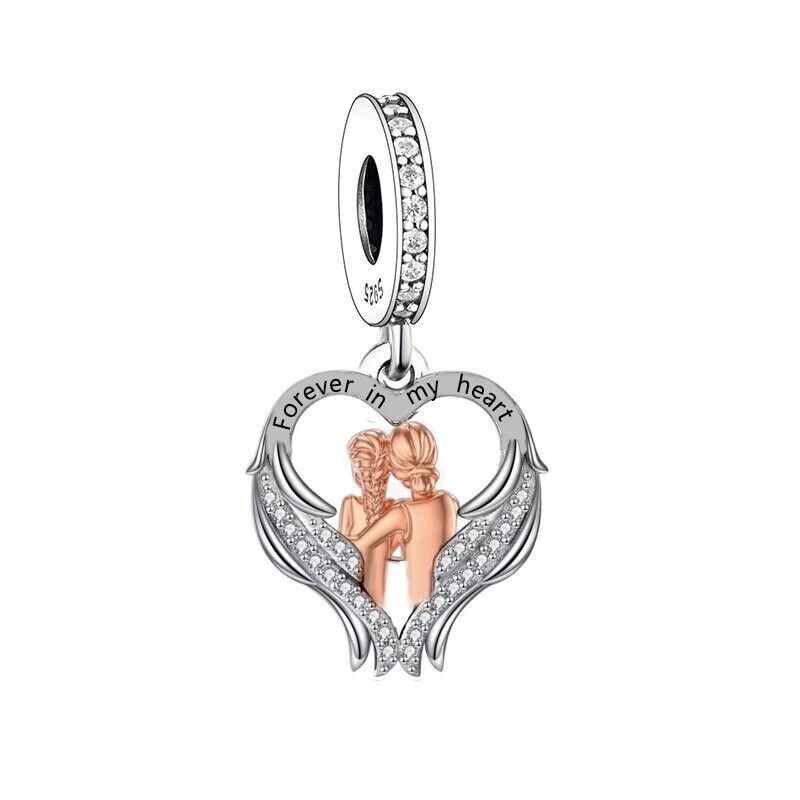 S925 Silver & Rose Gold Mother Daughter Angel Wing Charm Pendant - AVILIA Designs