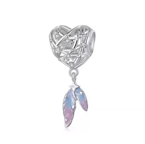 S925 Silver Lattice Heart Dream Catcher Feather Charm Pendant - AVILIA Designs