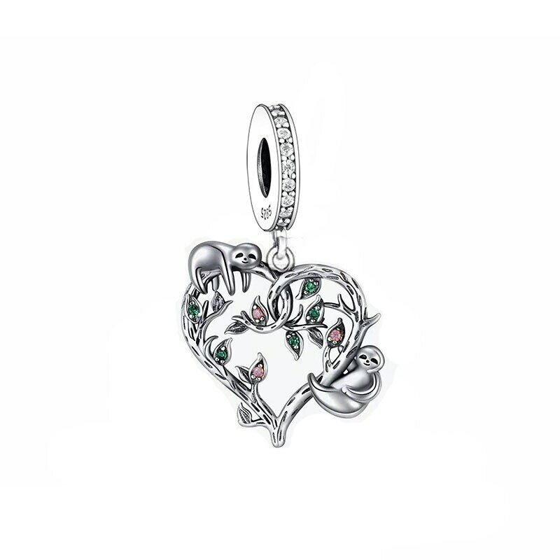 SOLID Sterling Silver Sweet Sleepy Sloth in Flower Vine Charm Pendant - AVILIA Designs