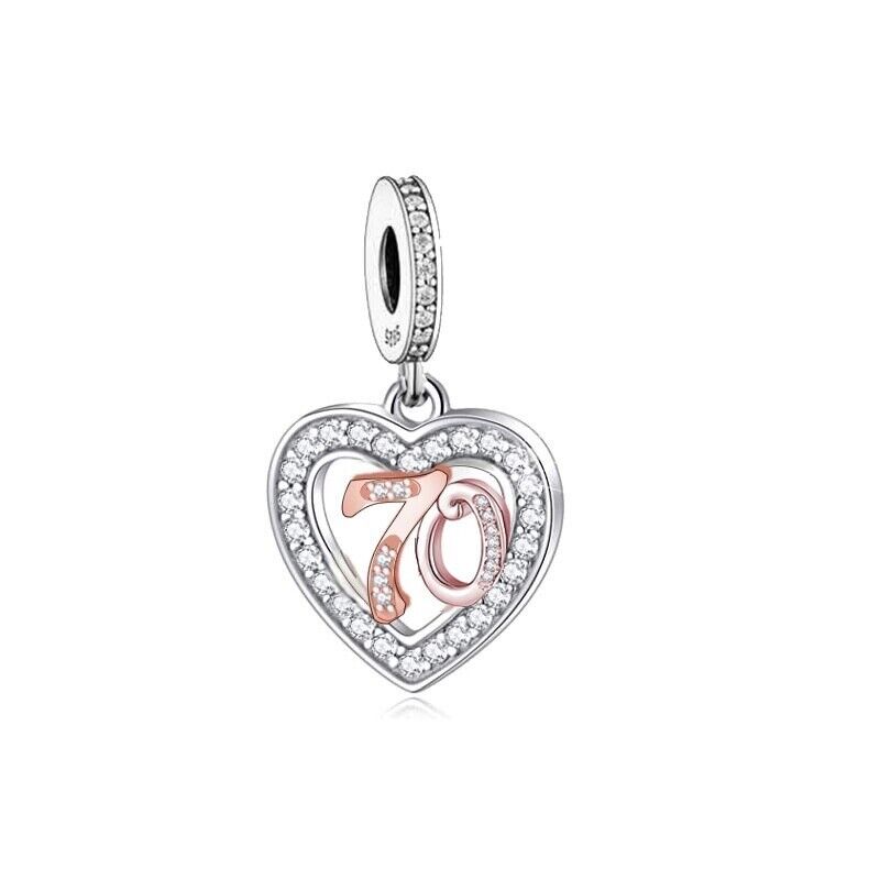 S925 Silver & Rose Gold 70th Birthday Open Heart Charm Pendant - AVILIA Designs