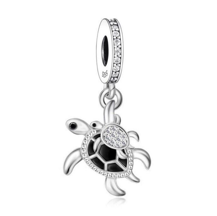 SOLID Sterling Silver Mother Baby Child Ocean Sea Turtle Charm Pendant - AVILIA Designs