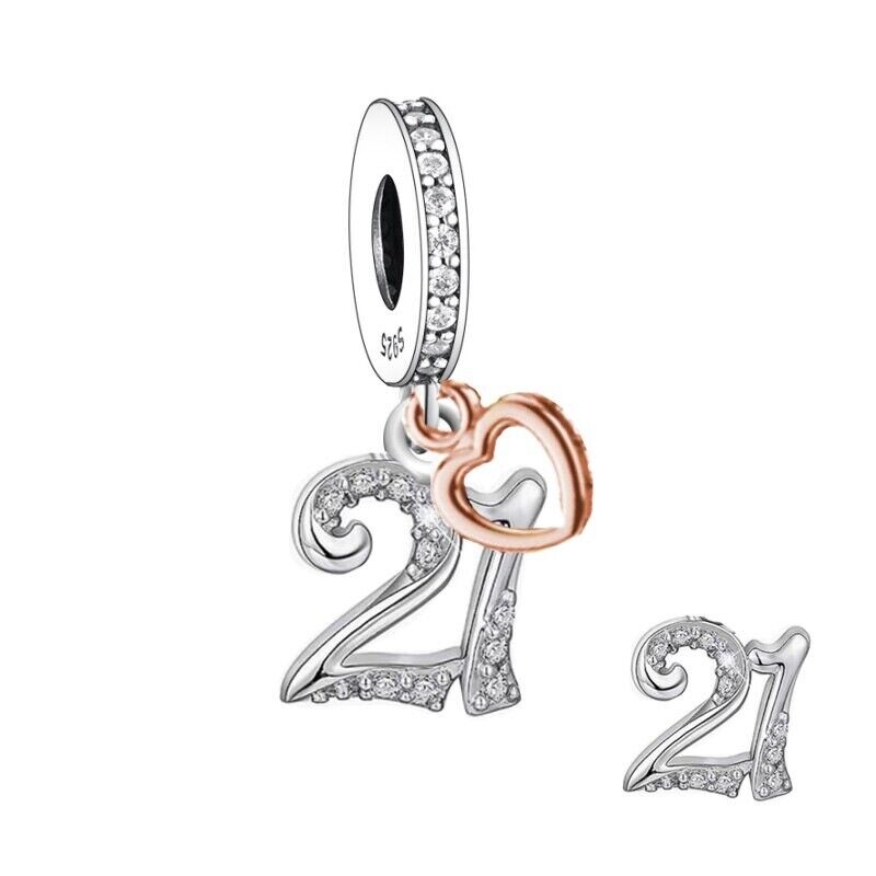 S925 Silver & Rose Gold Sparkling 21st Birthday & Heart Charm Pendant - AVILIA Designs