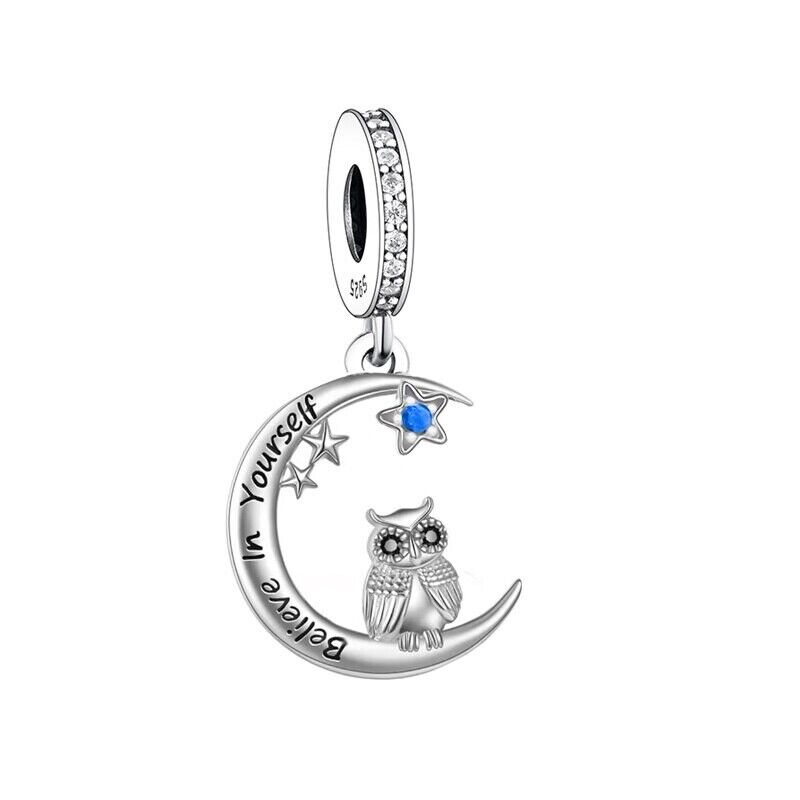 SOLID Sterling Silver Believe in Yourself Night Owl Heart Charm Pendant - AVILIA Designs