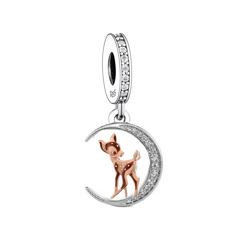 S925 Silver & Rose Gold Bambi on the Moon Charm Pendant - AVILIA Designs