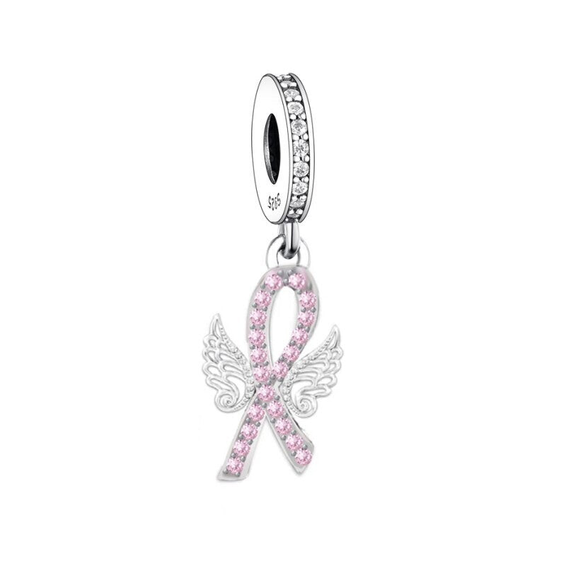 S925 Sterling Silver Cancer Ribbon Angel Memorial Charm Pendant - AVILIA Designs
