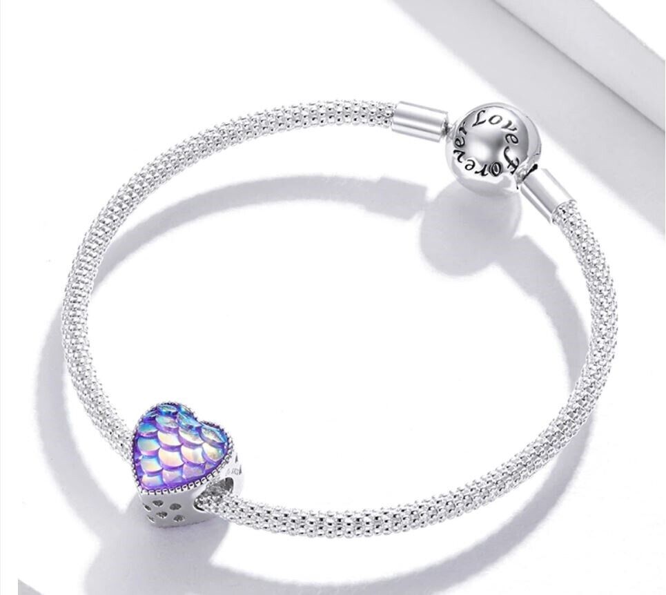 SOLID Sterling Silver Shimmer Mermaid Tail Scale Heart Charm - AVILIA Designs
