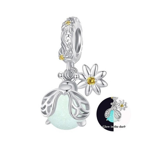 Sterling Silver Hanging Glow in the dark Ladybird Garden Charm Pendant - AVILIA Designs