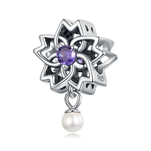 SOLID Sterling Silver Purple Star Flower Pearl Charm - AVILIA Designs