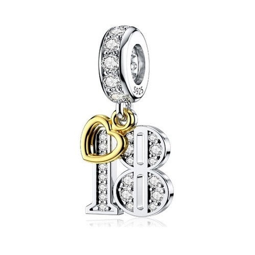 S925 Silver & Gold Pl Hanging 18th Milestone Birthday Charm Pendant - AVILIA Designs