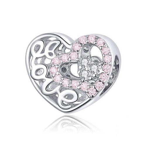 SOLID Sterling Silver Sparkling Pink Love Heart Charm - AVILIA Designs