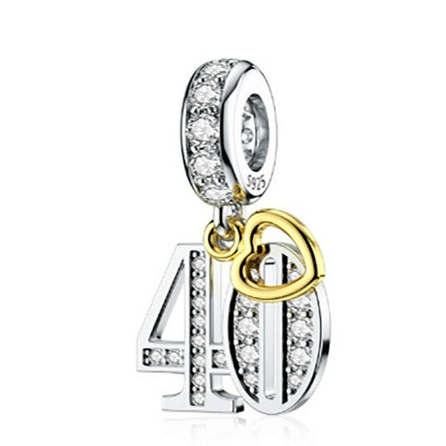 S925 Silver & Gold Pl Hanging 40th Milestone Birthday Charm Pendant - AVILIA Designs