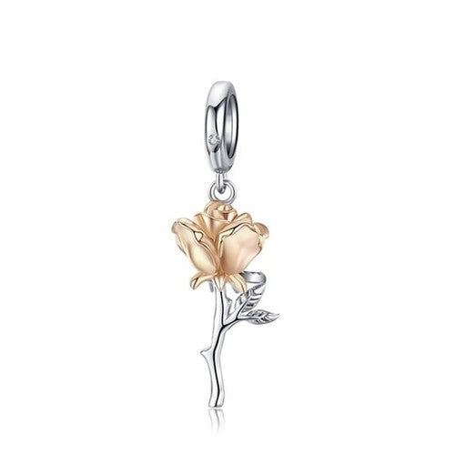 S925 Silver & Rose Gold Hanging Single Rose Pendant Charm - AVILIA Designs