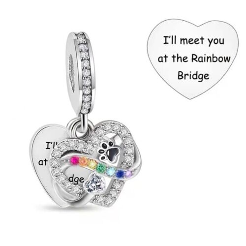 S925 Silver Pet Cat Dog Meet You at Rainbow Bridge Memorial Charm Pendant - AVILIA Designs