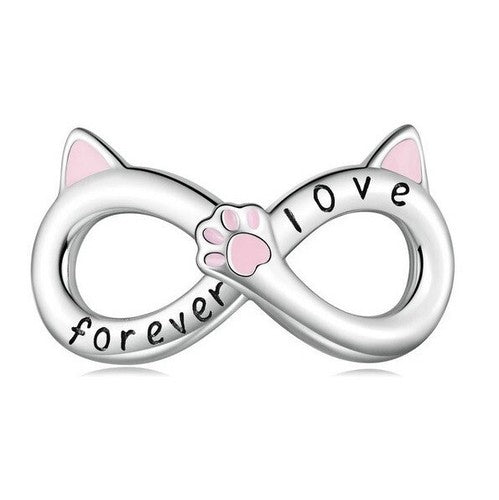 SOLID Sterling Silver Forever Love Cat Kitten Infinity Charm - AVILIA Designs