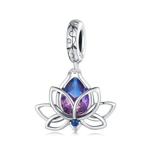 SOLID Sterling Silver Hanging Mystic CZ Lotus Charm Pendant - AVILIA Designs