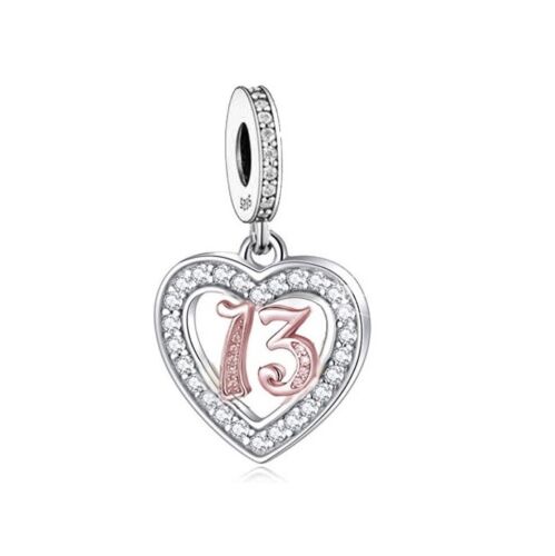 S925 Silver & Rose Gold 13th Birthday Open Heart Charm Pendant - AVILIA Designs
