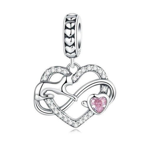 SOLID Sterling Silver Playful Cat Infinity Heart Charm Pendant - AVILIA Designs