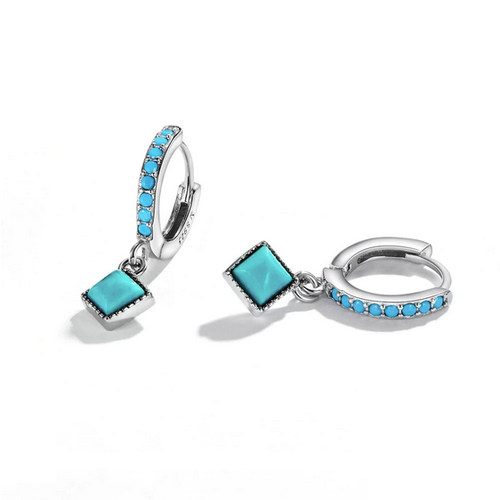 SOLID Sterling Silver Natural Turquoise Huggie Hoop Earrings - AVILIA Designs