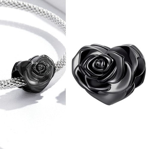 SOLID Sterling Silver Oxidised Rose Heart Flower Charm - AVILIA Designs