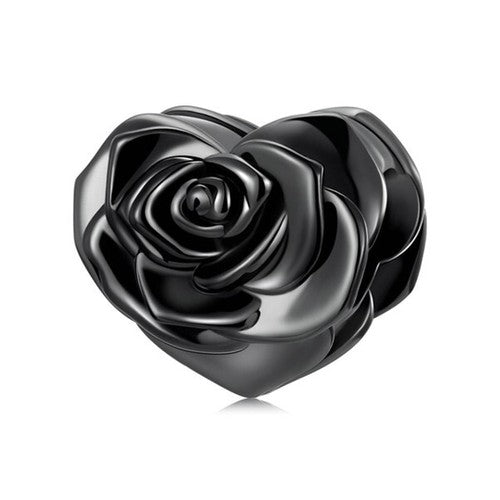 SOLID Sterling Silver Oxidised Rose Heart Flower Charm - AVILIA Designs