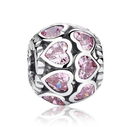 SOLID Sterling Silver Lots of Love Pink Hearts CZ Charm - AVILIA Designs