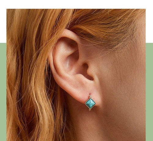 SOLID Sterling Silver Natural Turquoise Rope Hoop Earrings - AVILIA Designs
